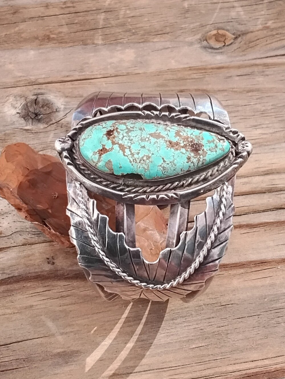 Vintage Sterling Silver Turquoise Cuff Bracelet 6.5 / 92 Grams